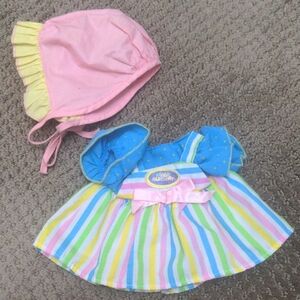 Colorful Striped Doll Dress with Bonnet